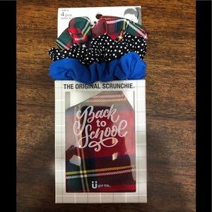 4pcs scrunchies/mask set blue for women